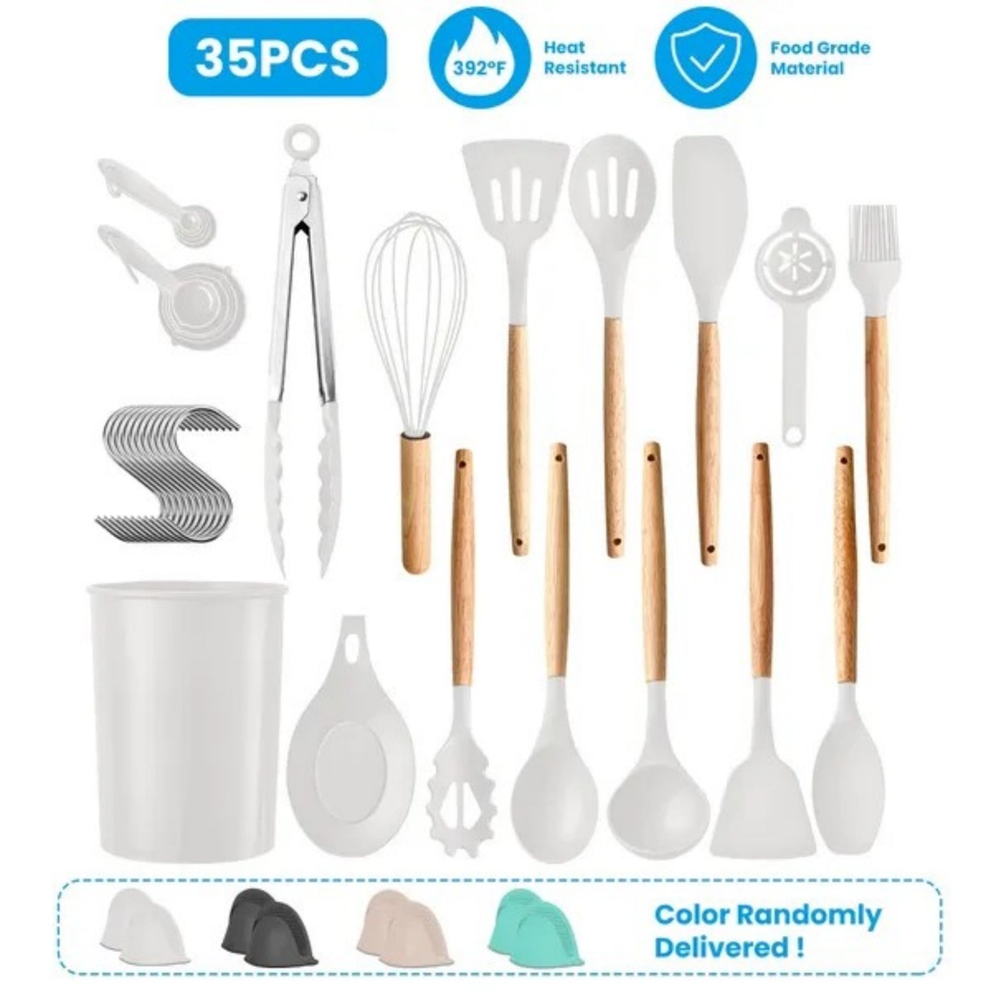 LunaLulinlk White 35Pcs Kitchen Cooking Utensils Set Spatula Set Baking Utensil Set