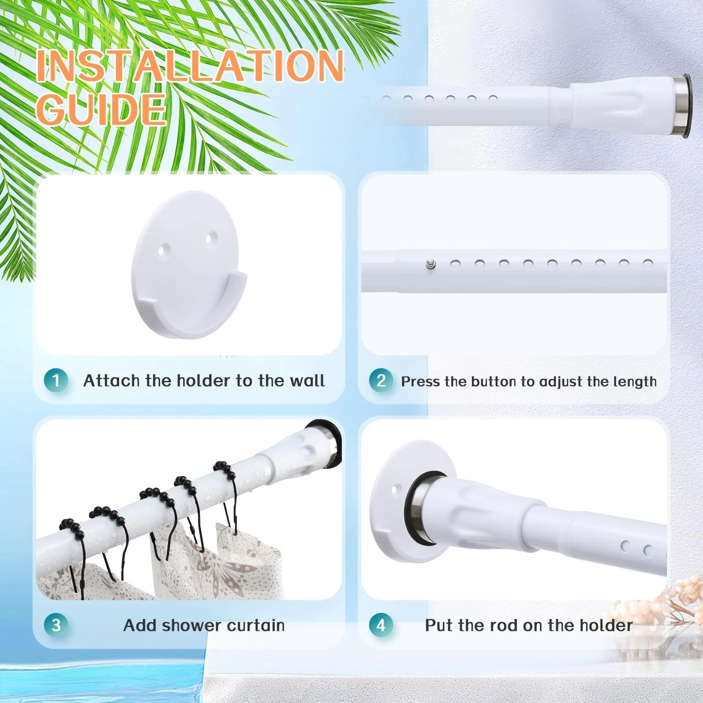 LunaLulinlk Shower Curtain Rod With Holders, 42 to 72 inch Tension Shower Curtain Rod No Drilling Adjustable White Shower Rods