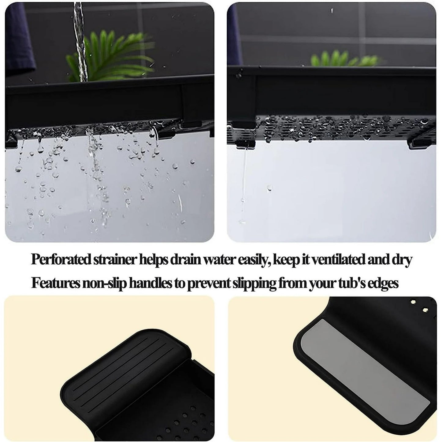 LunaLulinlk xpandable Drain Bath Shelf Caddy Tray Multifunctional Bathtub Organizer, Black