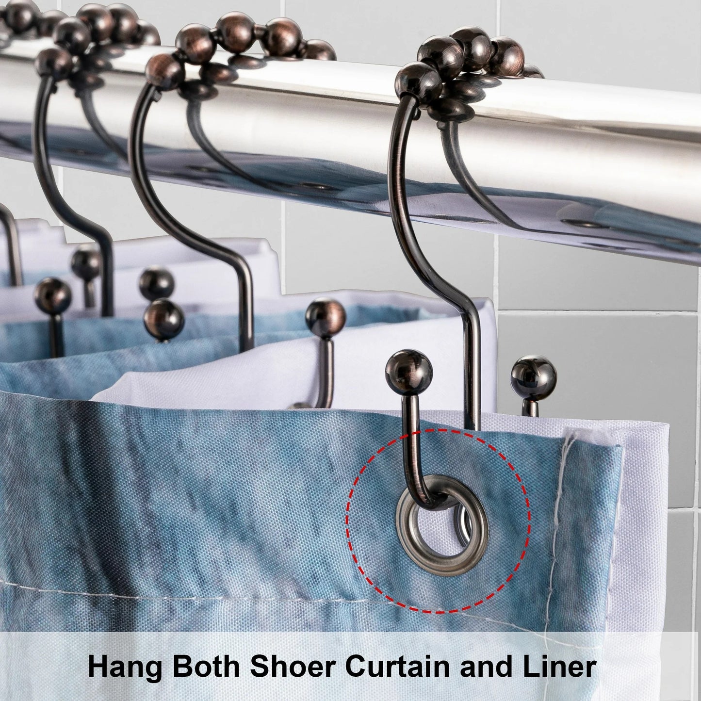 LunaLulinlk Shower Curtain Rings Hooks,Stainless Steel,Rustproof,for Bathroom-Double Hooks-Set of 12,Bronze