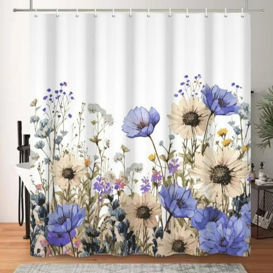 LunaLulinlk Spring Floral Shower Curtain,Purple Flowers Waterproof Polyster Bathroom Curtain