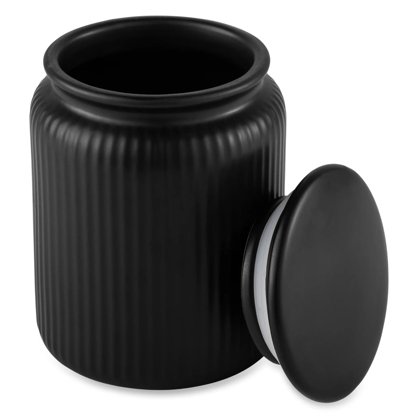 LunaLulinlk Set of Two Medium (815 ml) Ceramic Ribbed Kitchen Storage Jars, Black