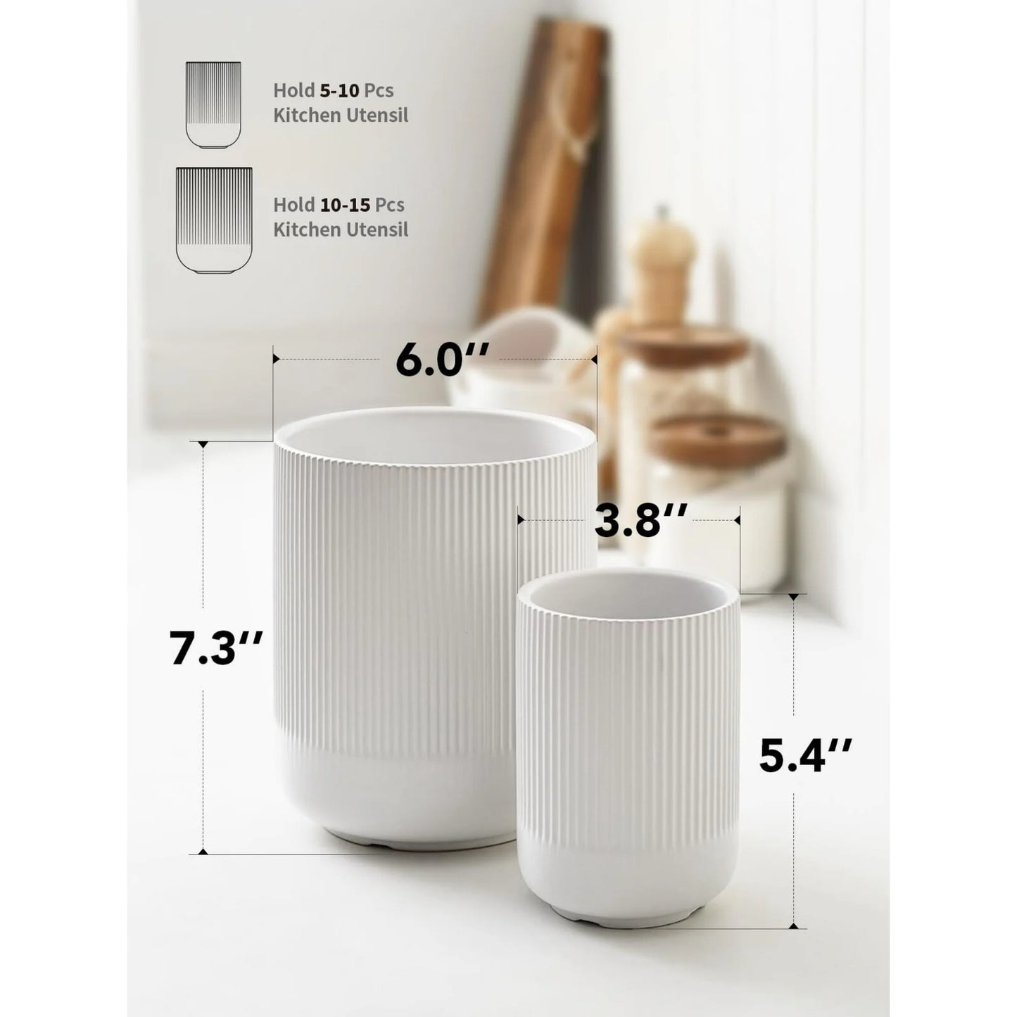 LunaLulinlk Two-Piece 7.3" + 5.4" Ceramic Jars for Kitchen, Cooking Storage Boxes and Flower Pots, White Kitchen Storage Box
