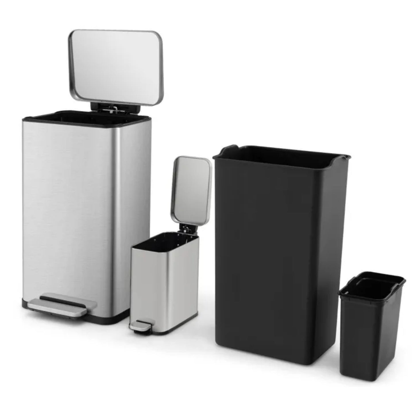 LunaLulinlk White 10.5 Gal and 1.6 Gal Step Trash Can Combo Set with Detachable Inner Buckets