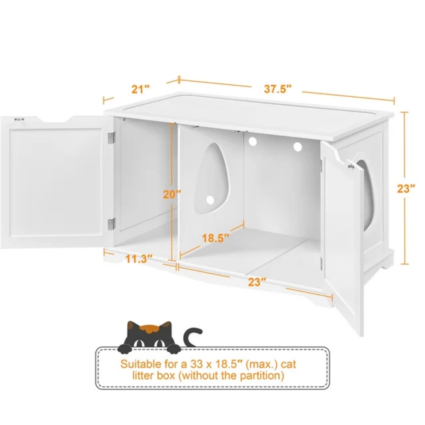 LunaLulinlk White Wooden cat litter box (with partition)