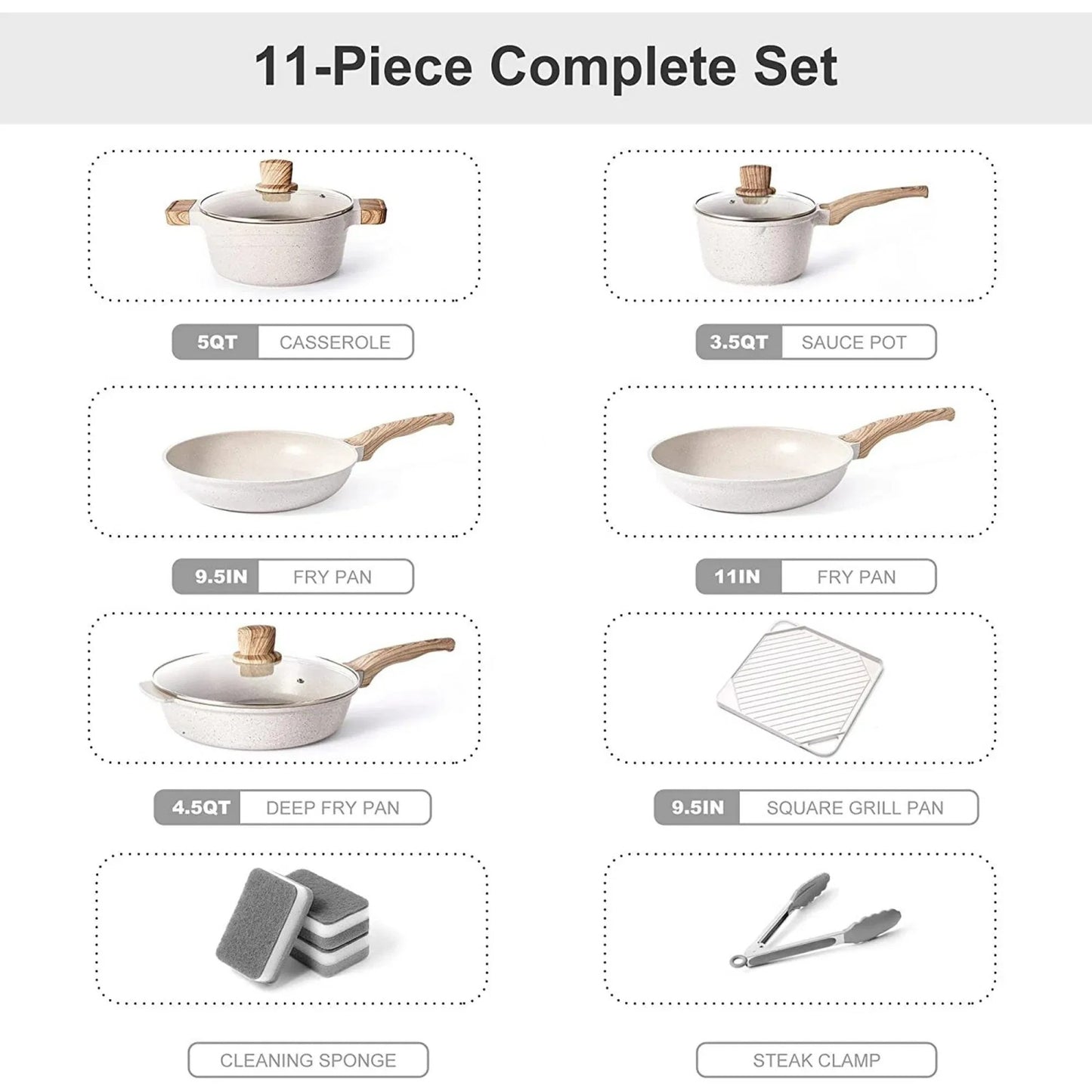 LunaLulink 11 Pieces Pots and Pans Granite Stone Cookware Set Non Stick Pot Set, Nonstick Cooking Pots