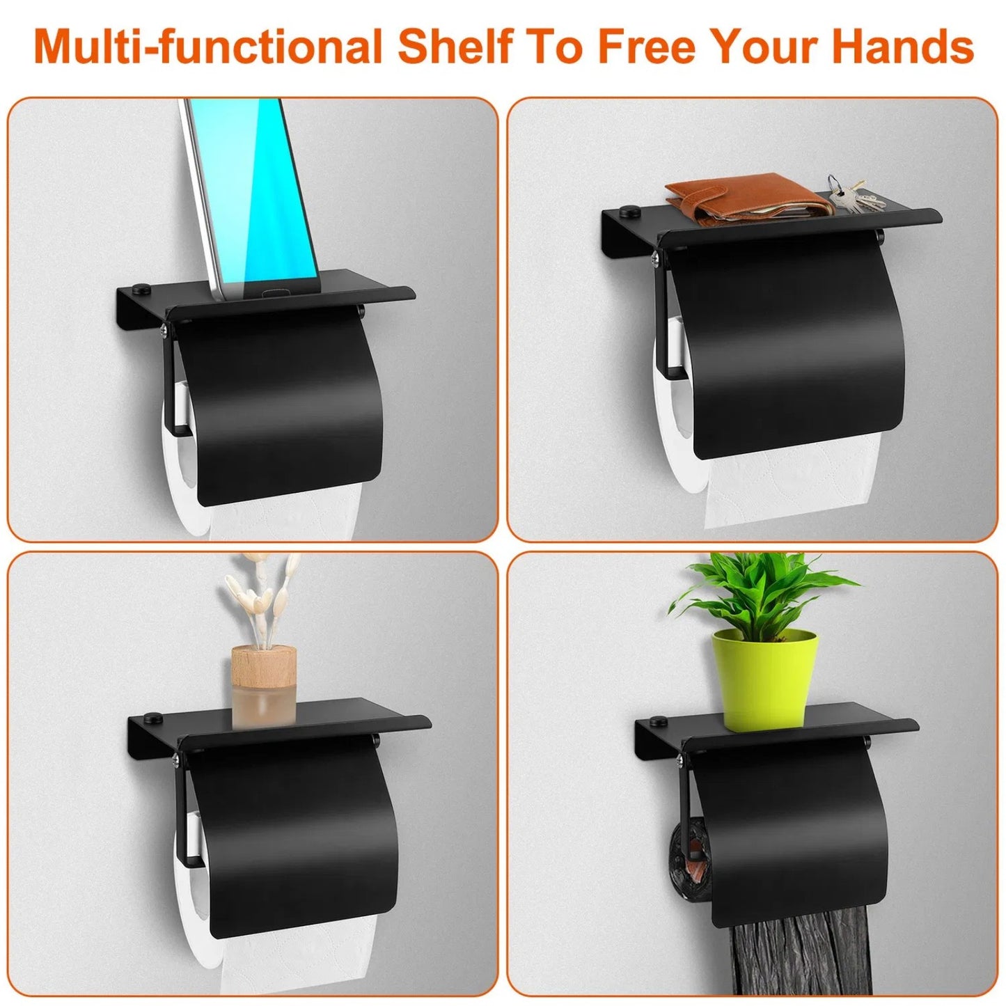 LunaLulinlk Wall Mounted Toilet Paper Holder with Phone Storage Rack Stainless Steel Toilet Roll