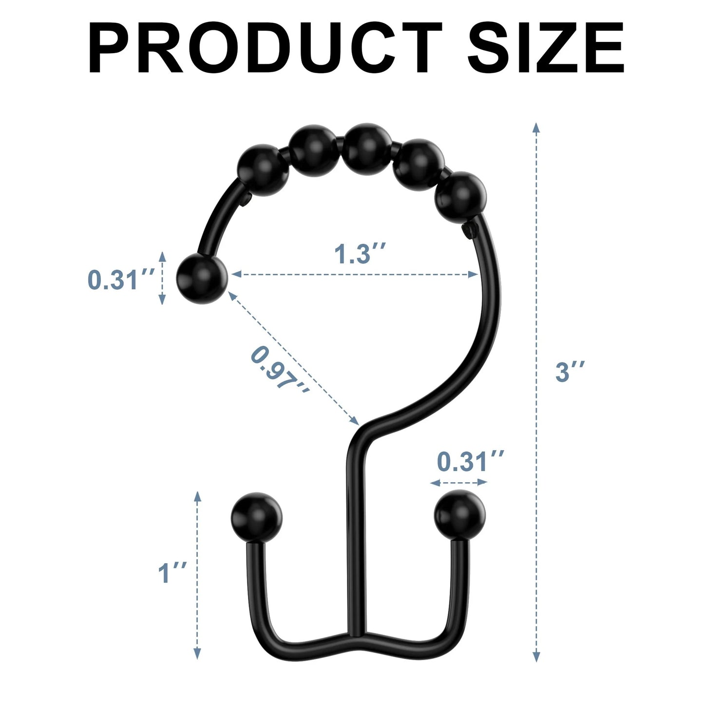 LunaLulinlk Shower Curtain Hooks Rings, Premium Stainless Steel Rustproof Double Glide Shower Hooks for Bathroom Shower Rods Curtains,Set of 12, Black
