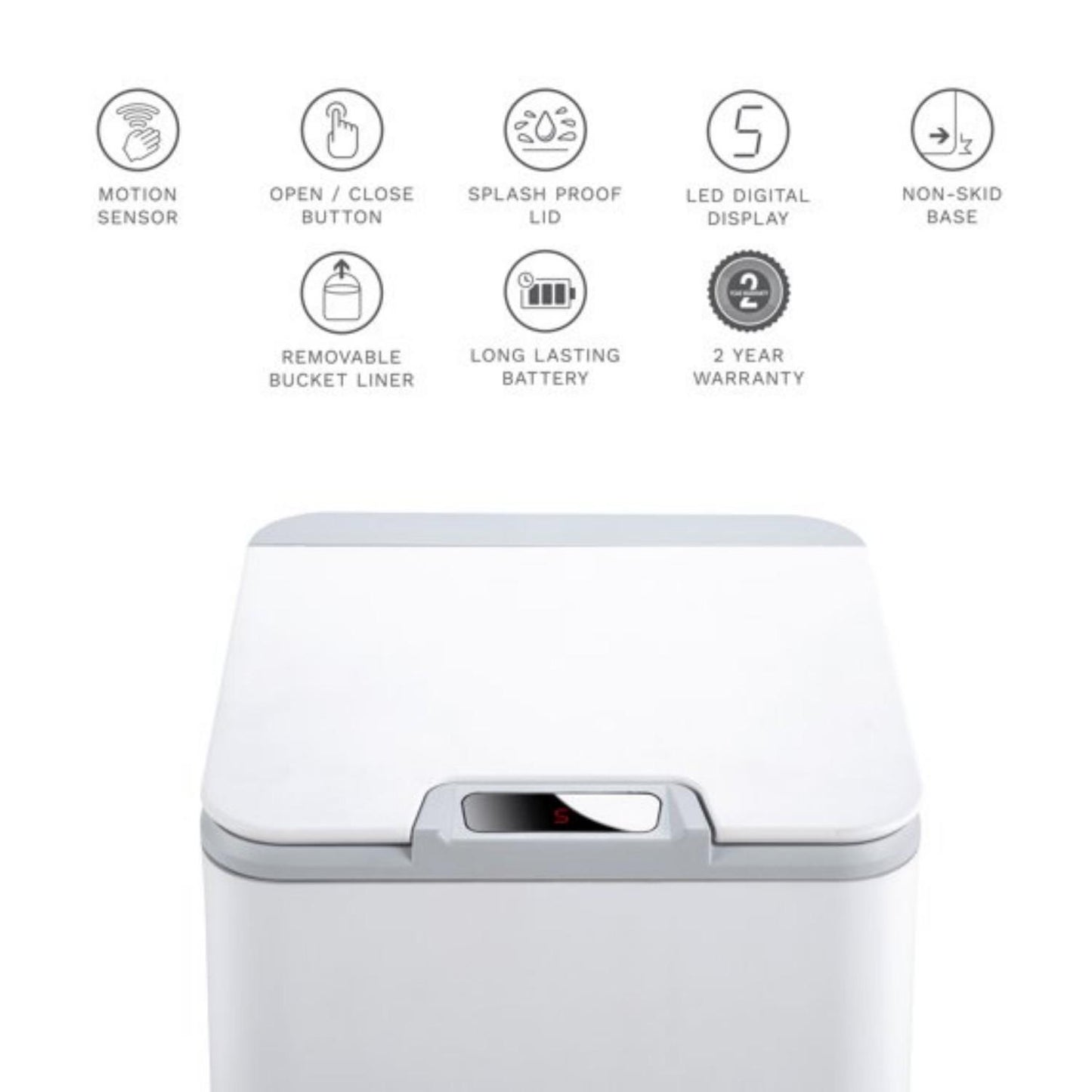 LunaLulinlk Touch-Free Trash Can, 2.6 Gal, Adult, Solid Print, Soft Close, Bathroom, Plastic, 1 Count