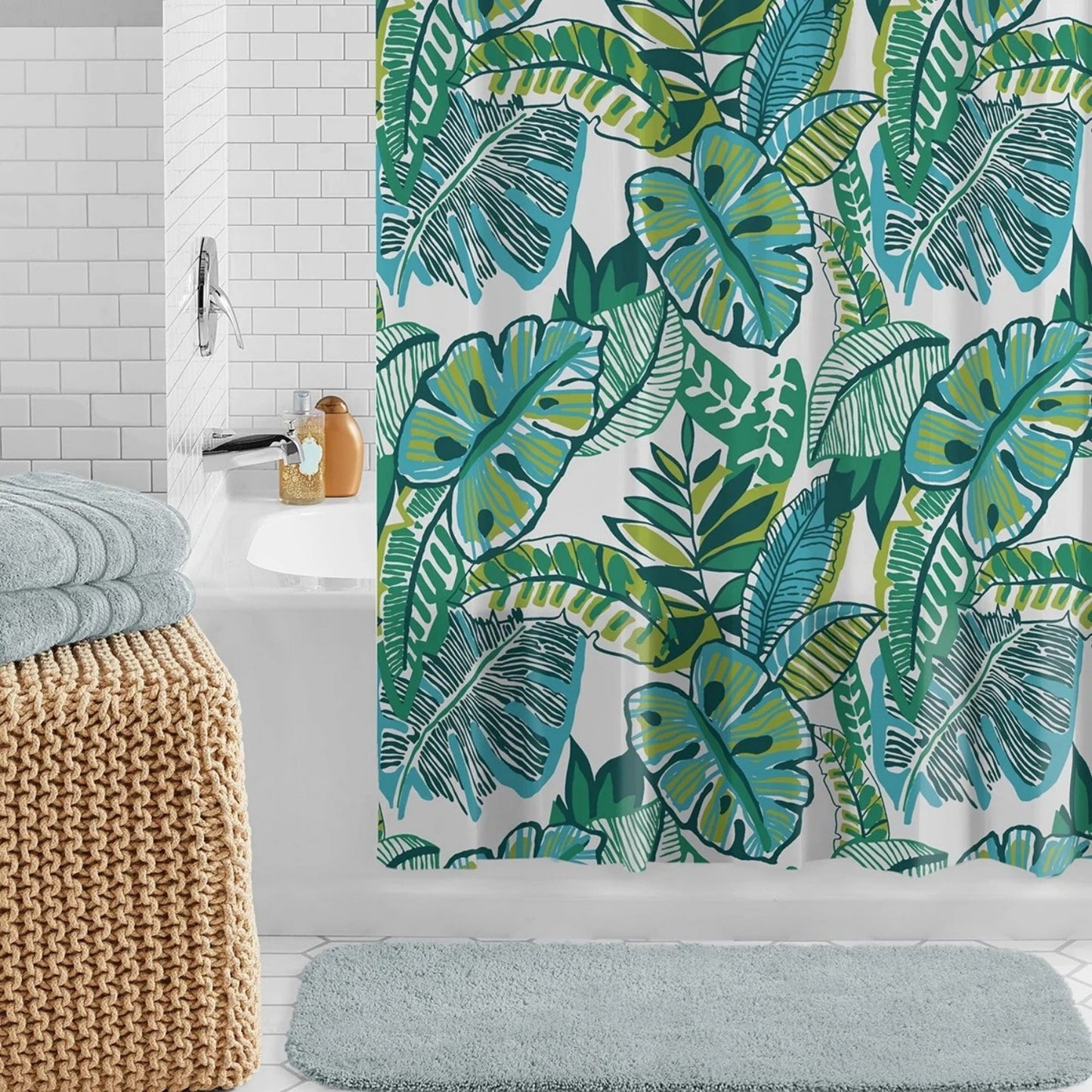 LunaLulinlk Waterproof Watercolor Jungle 30% Recycled PEVA Shower Curtain