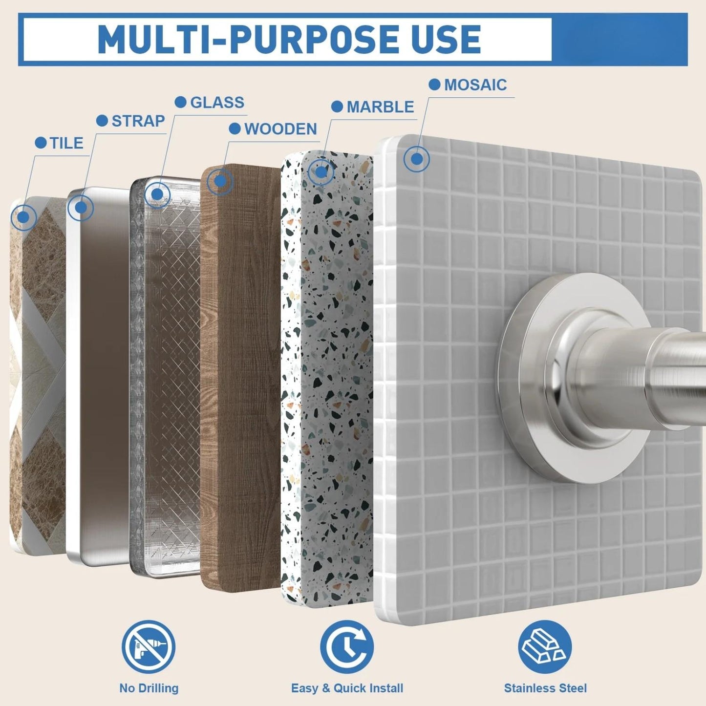 LunaLulinlk Shower Curtain Rod, Adjustable 32-75 Inch Spring Tension Shower Rods for Bathroom or Window