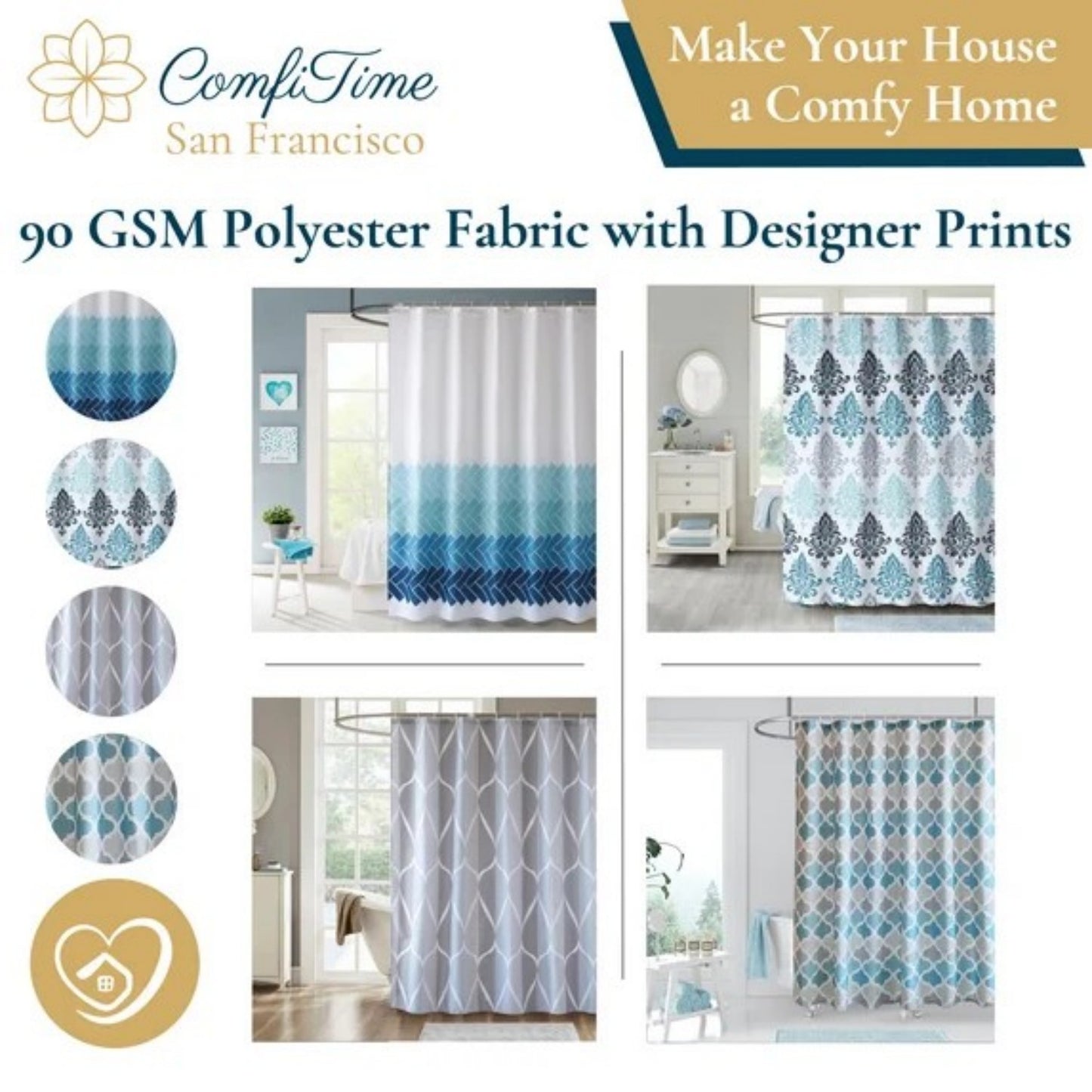 LunaLulinlk Weighted-Hem Fabric Bathroom Curtain