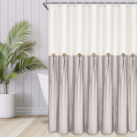 LunaLulinlk Shower Curtain, Farmhouse Button Waterproof Fabric Bathroom Curtain
