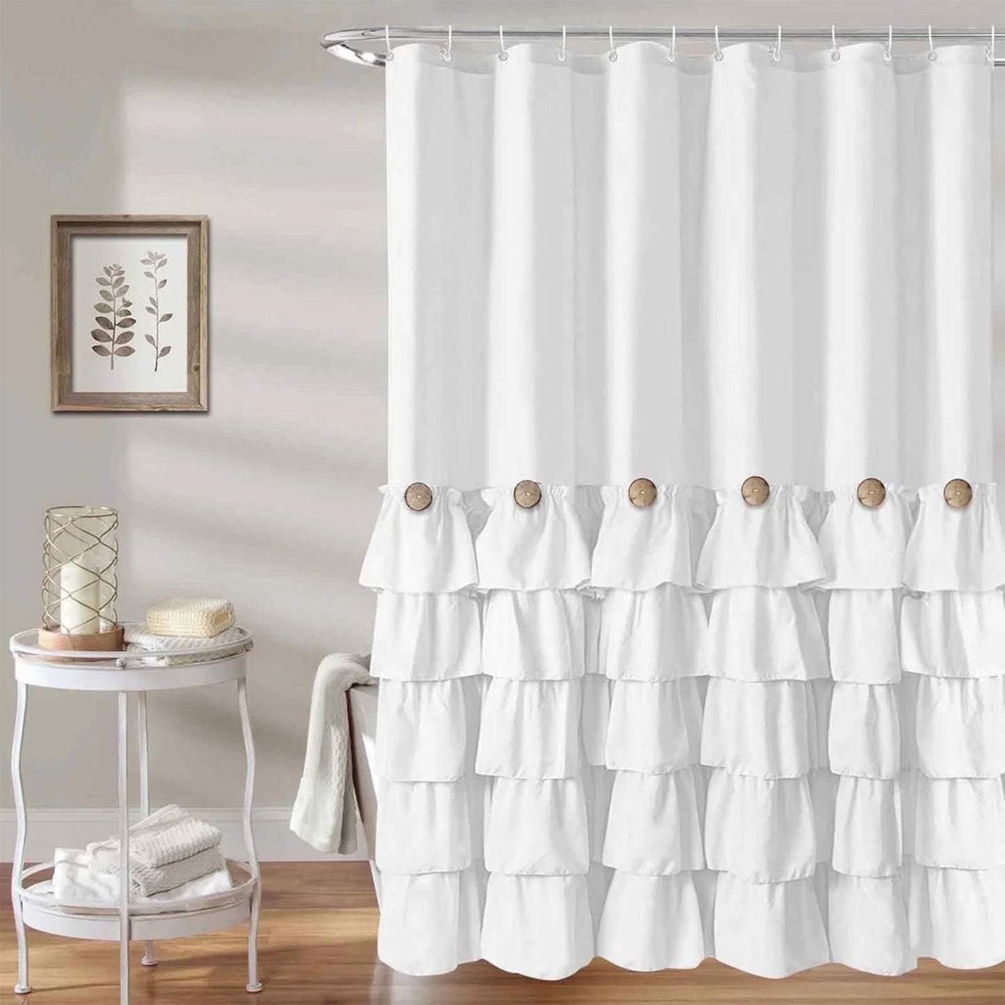 LunaLulinlk White Farmhouse Shower Curtains Cute Ruffle Shower Curtain