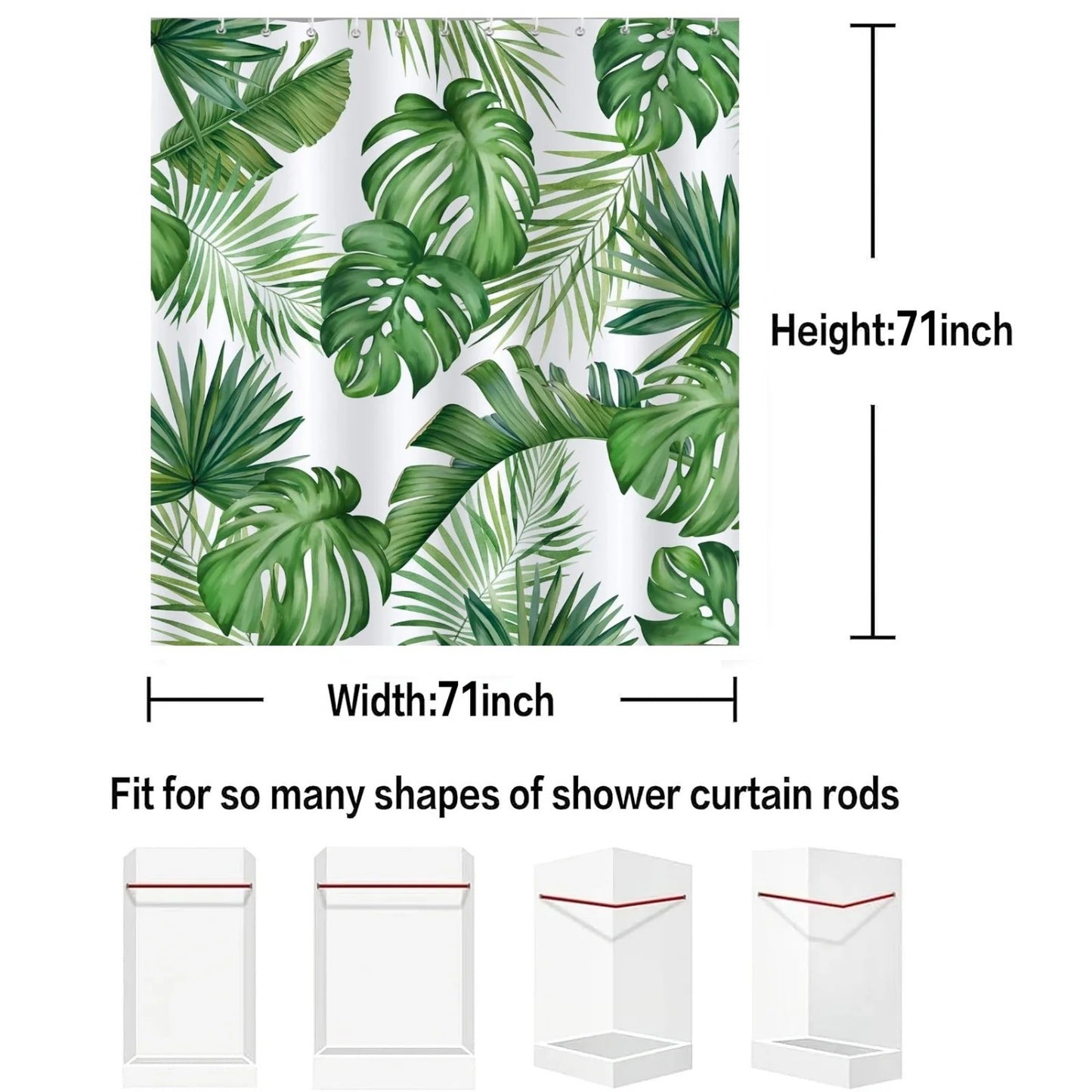 LunaLulinlk Tropical Leaves Shower Curtain Green Palm Monstera Leaf Decorative Bath Curtain 72 x 72 Inch