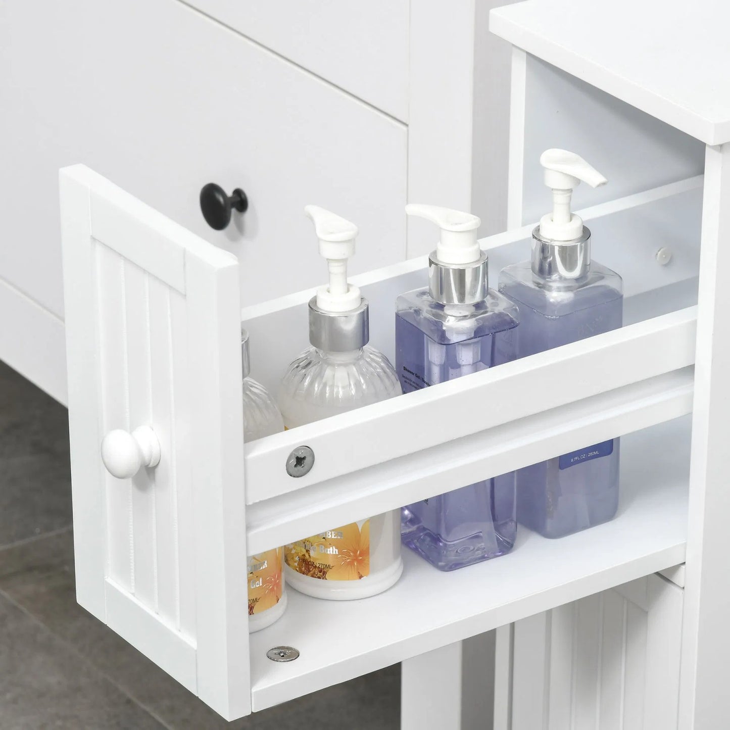 LunaLulinlkWhite Bathroom Slim Freestanding Storage Cabinet on Wheels with Two Drawers