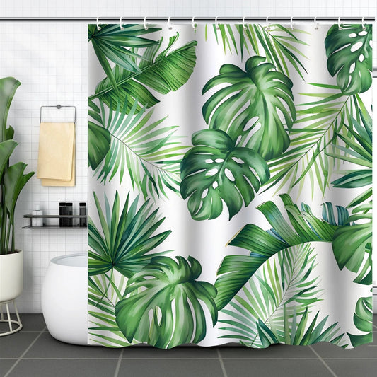 LunaLulinlk Tropical Leaves Shower Curtain Green Palm Monstera Leaf Decorative Bath Curtain 72 x 72 Inch