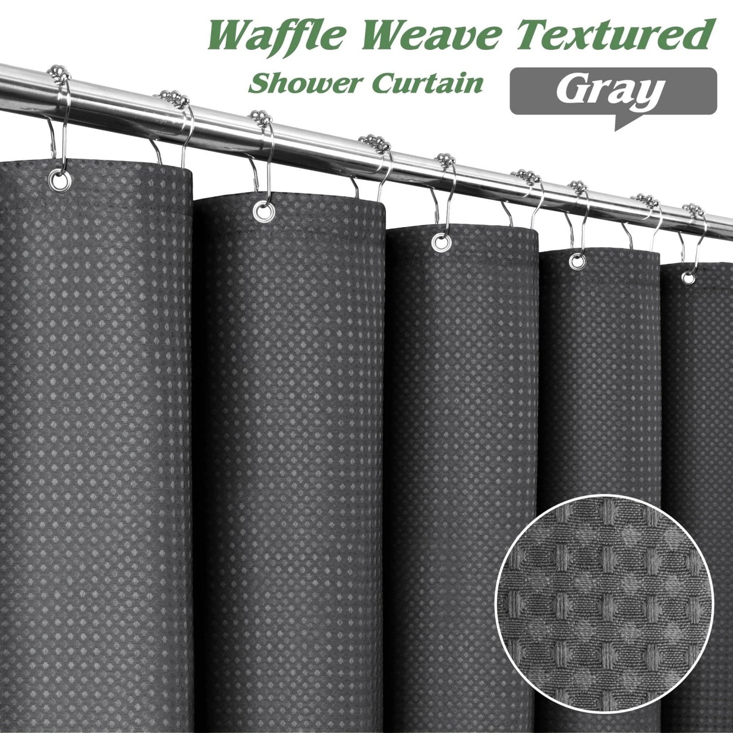 LunaLulinlk Waffle Textured Shower Curtain,  Charcoal Gray