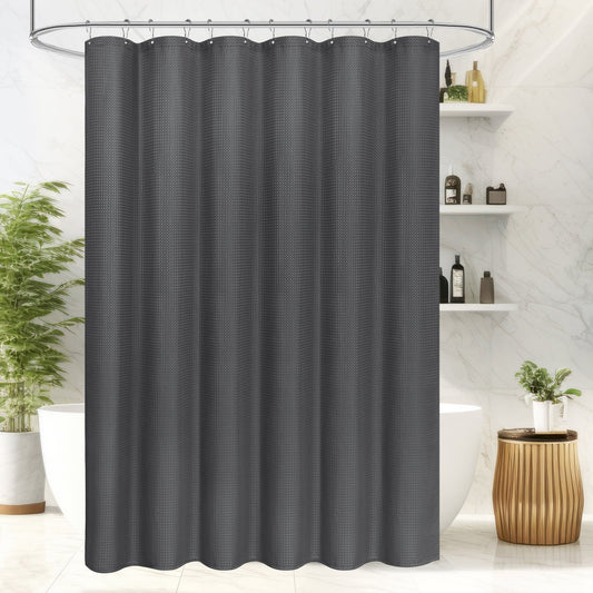 LunaLulinlk Waffle Textured Shower Curtain,  Charcoal Gray