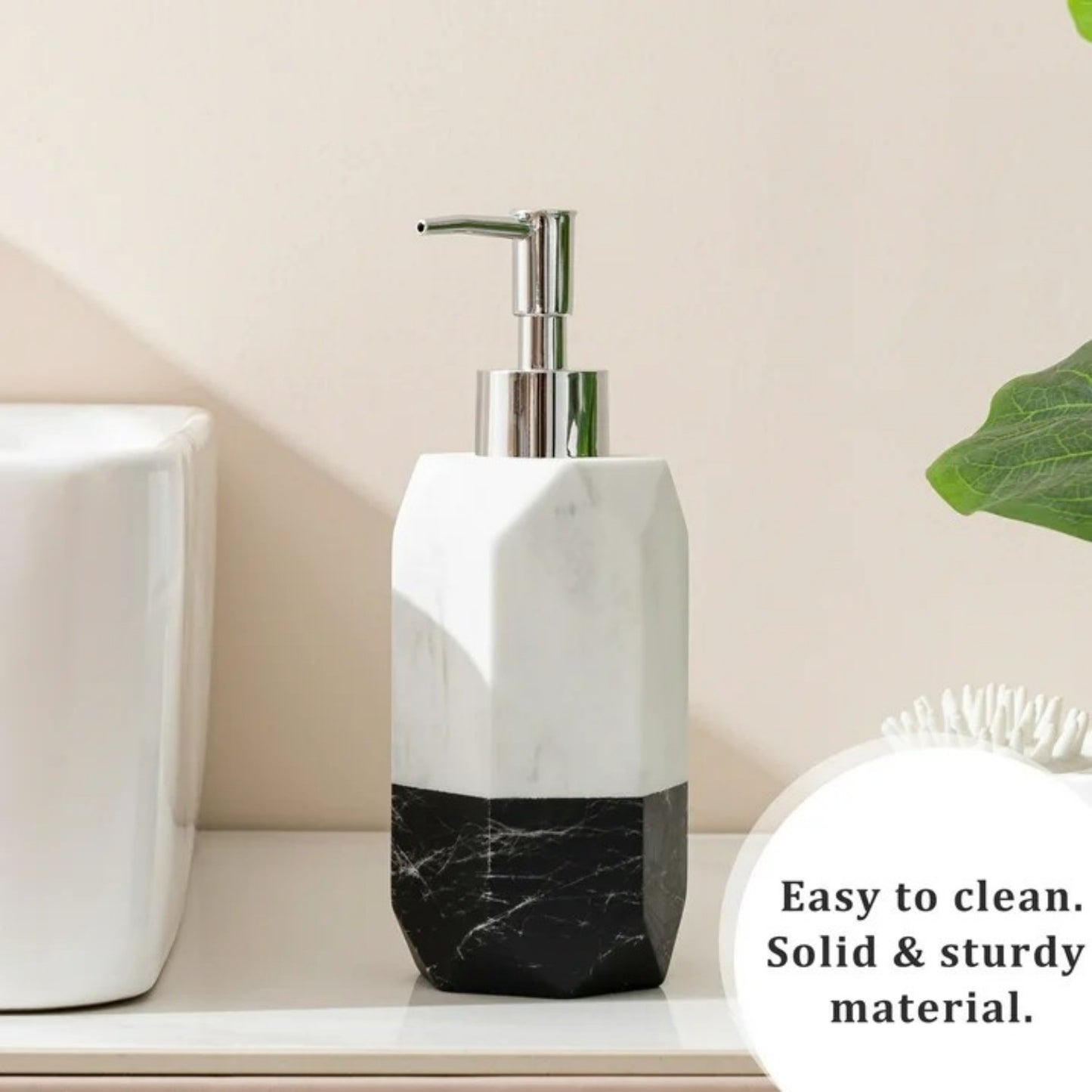 LunaLulinlk Siaomo Soap Dispenser with Pump, [8.45 oz] Resin with Marble Finish White and Black splice