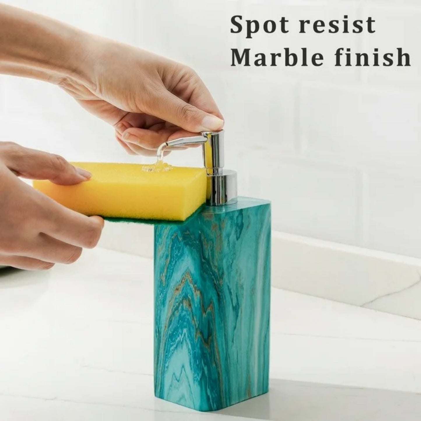 LunaLulinlk Soap Dispenser with Pump, [8.45 oz] Resin with Marble Finish, Hand Soap Dispenser Green Marble