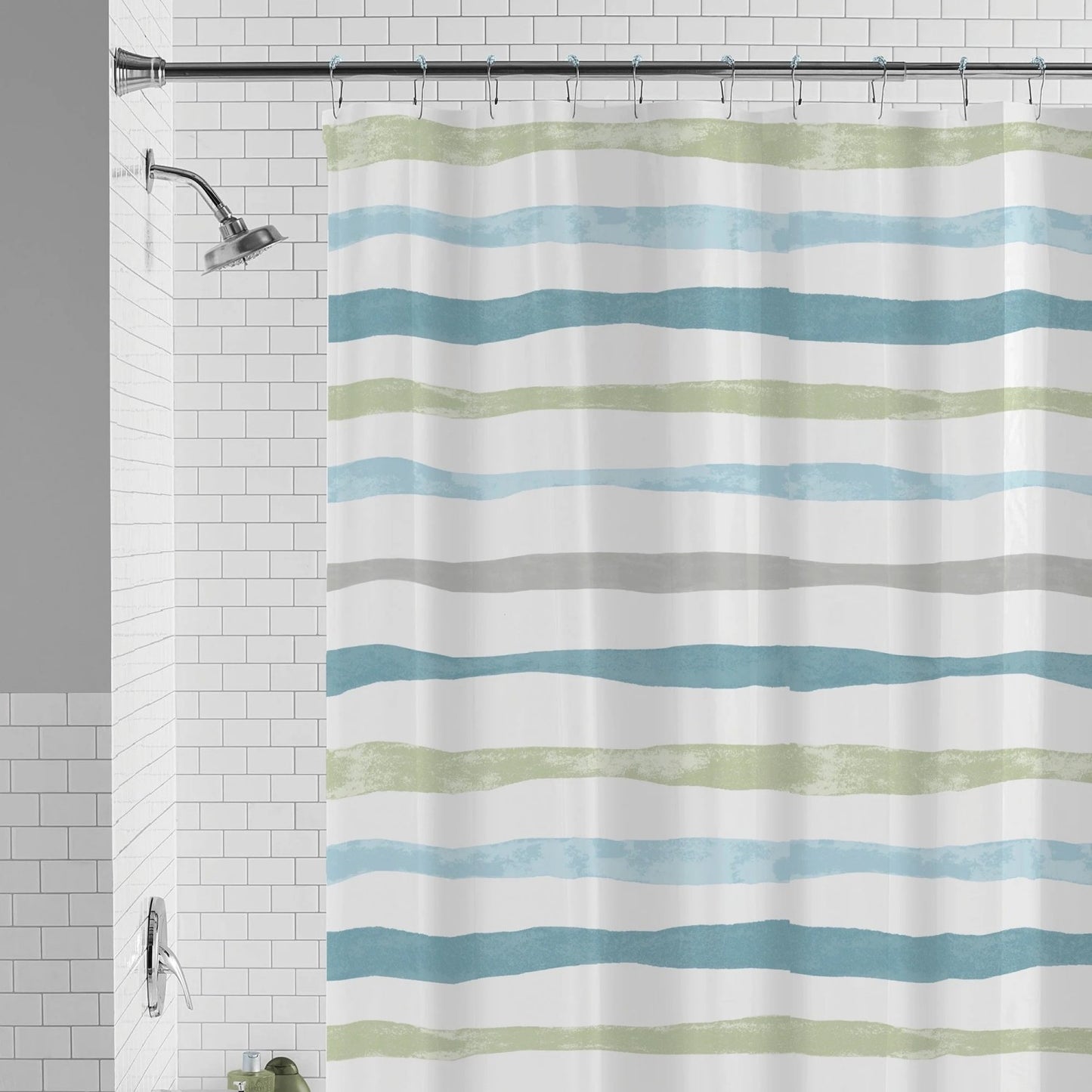 LunaLulinlk Waterproof 30% Recycled PEVA Watercolor Stripe Shower Curtain and Hooks
