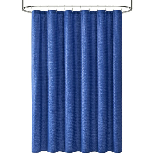 LunaLulinlk Textured Blue 15PC Shower Curtain & Rug Bath Set, 70 x 72, Royal Blue