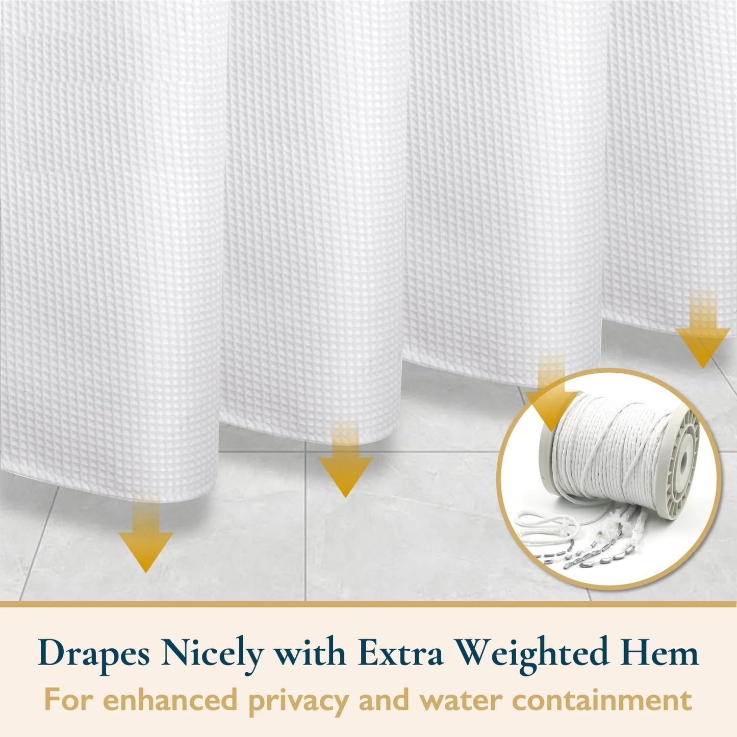 LunaLulinlk Weighted-Hem Waffle Weave Fabric Shower Curtain with Hooks