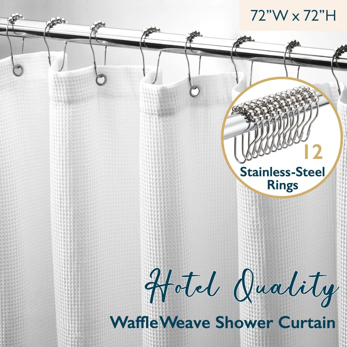 LunaLulinlk Weighted-Hem Waffle Weave Fabric Shower Curtain with Hooks