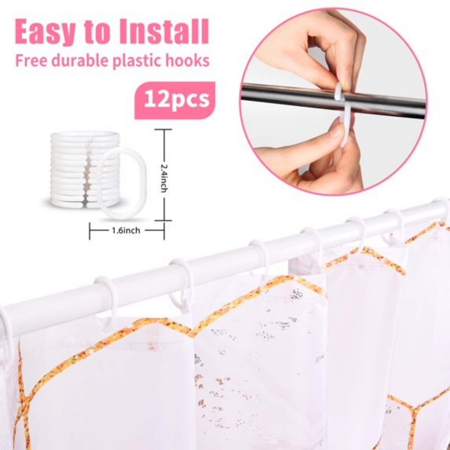 LunaLulinlk Shower Curtain with Hooks, Pink