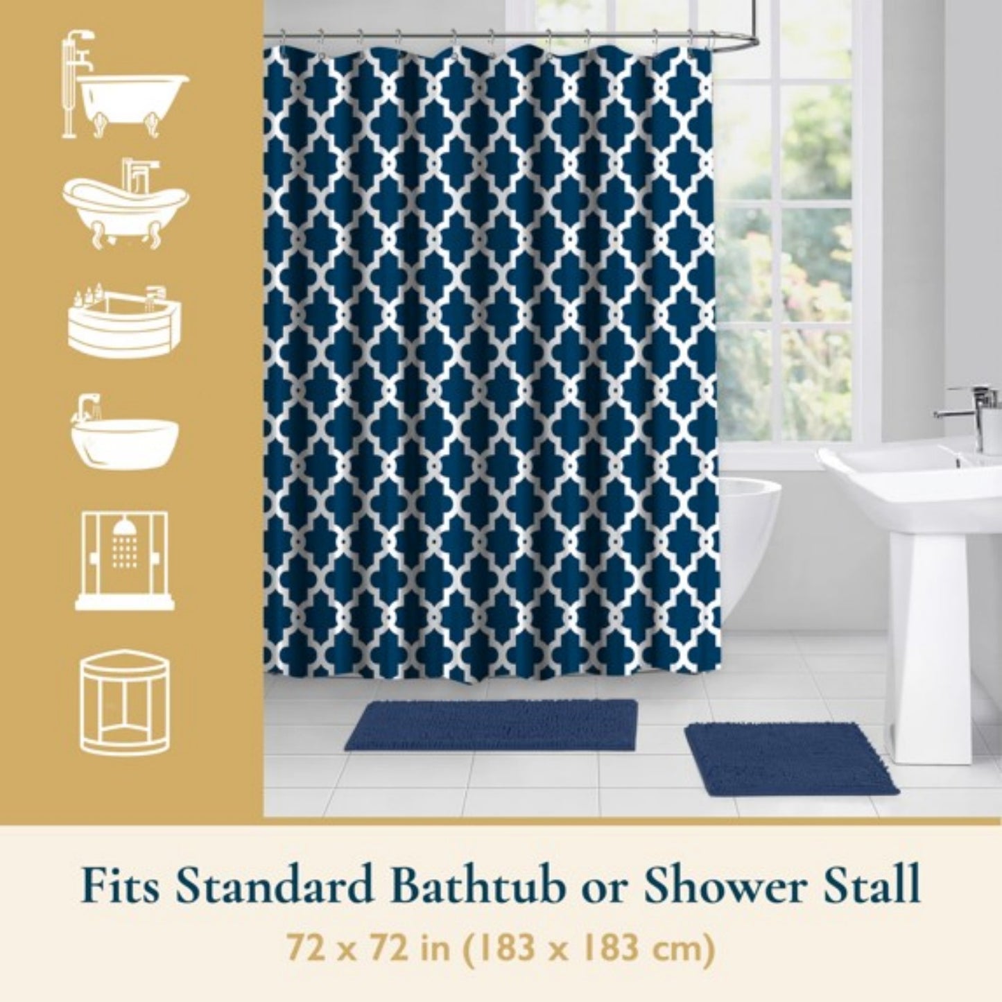 LunaLulinlk Weighted-Hem Fabric Bathroom Curtain