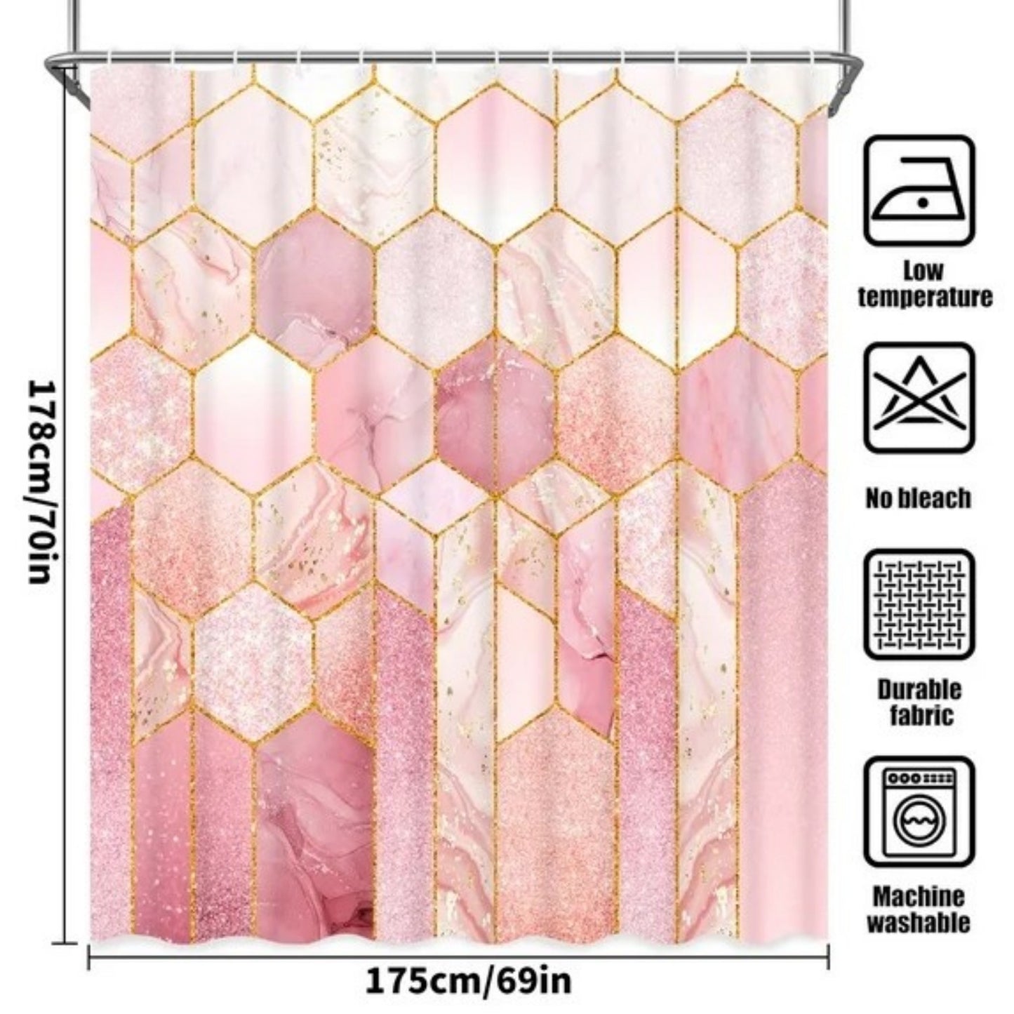 LunaLulinlk Shower Curtain with Hooks, Pink