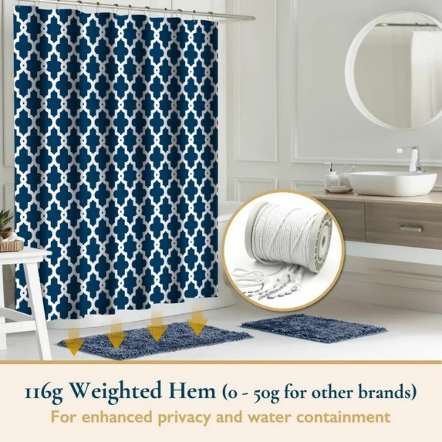 LunaLulinlk Weighted-Hem Fabric Bathroom Curtain
