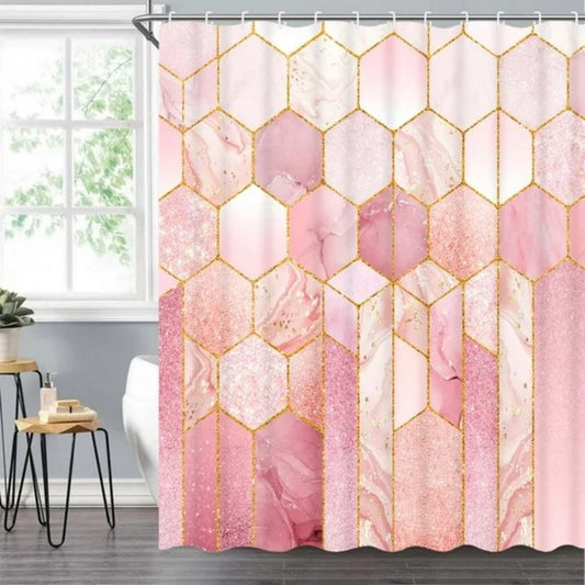 LunaLulinlk Shower Curtain with Hooks, Pink