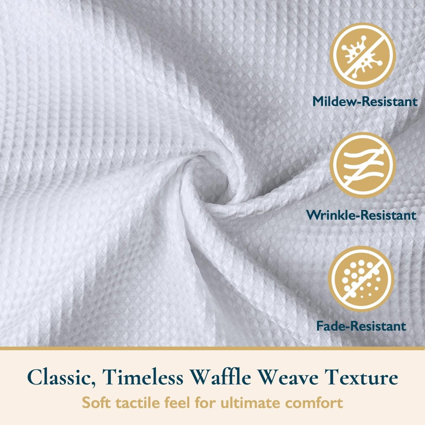 LunaLulinlk Weighted-Hem Waffle Weave Fabric Shower Curtain with Hooks
