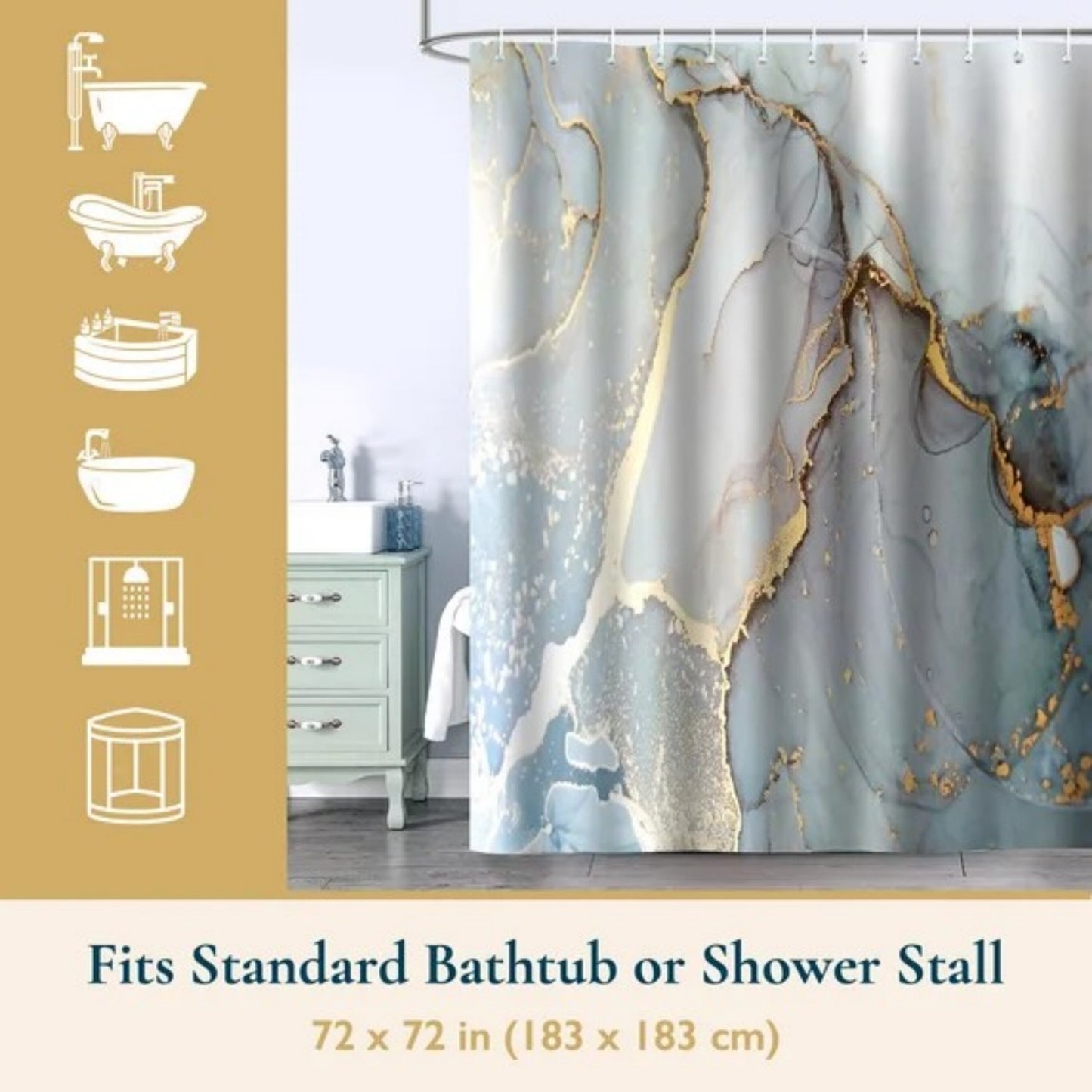 LunaLulinlk Shower Curtain with Hooks – Heavy-Duty Mold/Mildew-Resistant