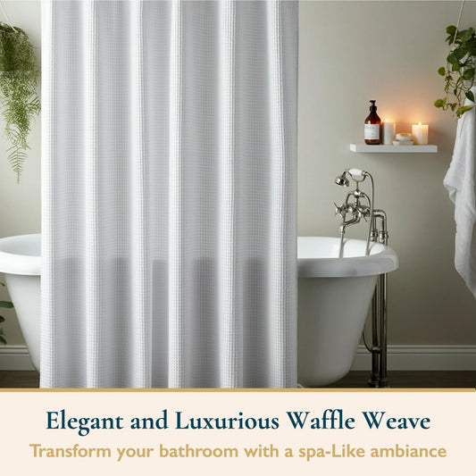 LunaLulinlk Weighted-Hem Waffle Weave Fabric Shower Curtain with Hooks