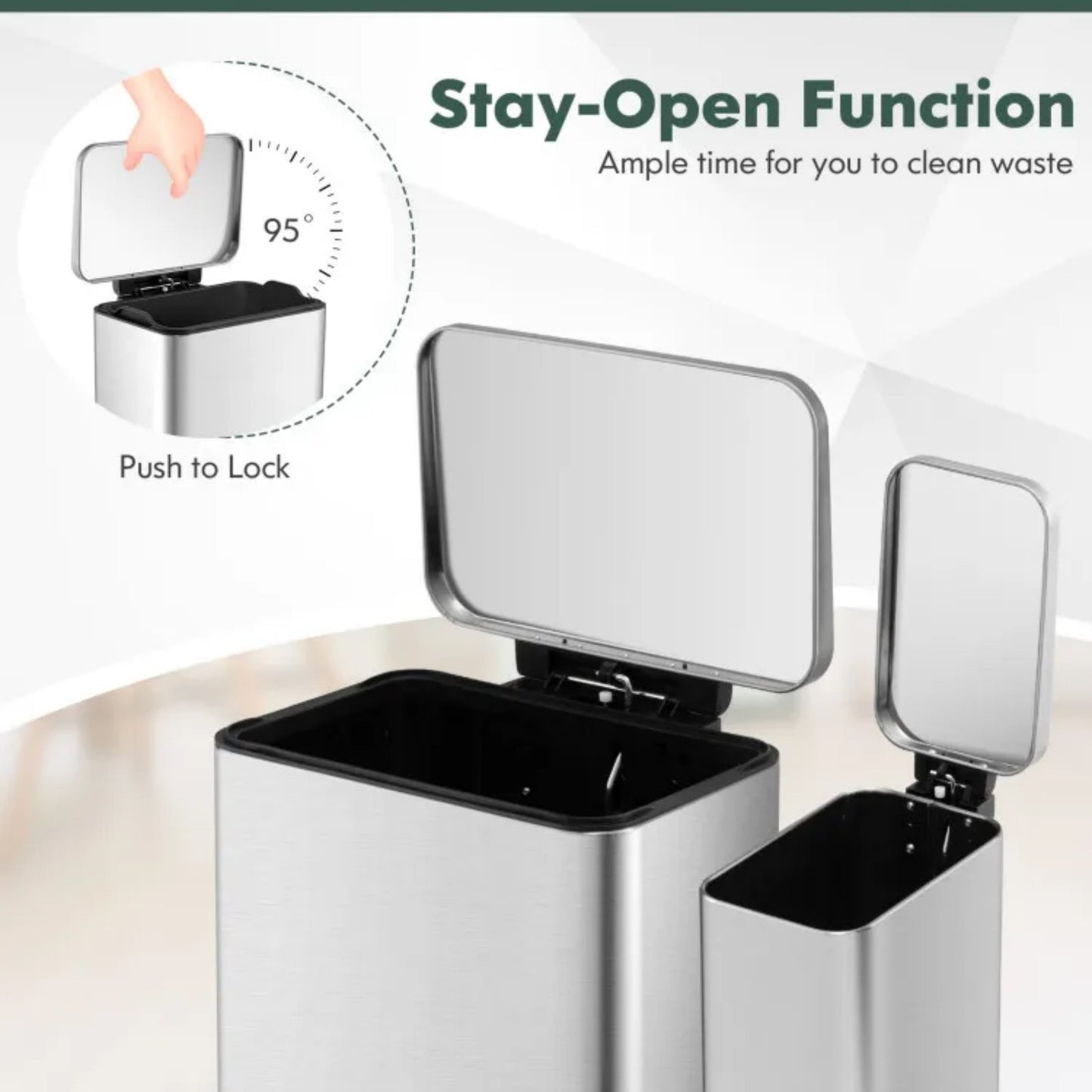 LunaLulinlk White 10.5 Gal and 1.6 Gal Step Trash Can Combo Set with Detachable Inner Buckets