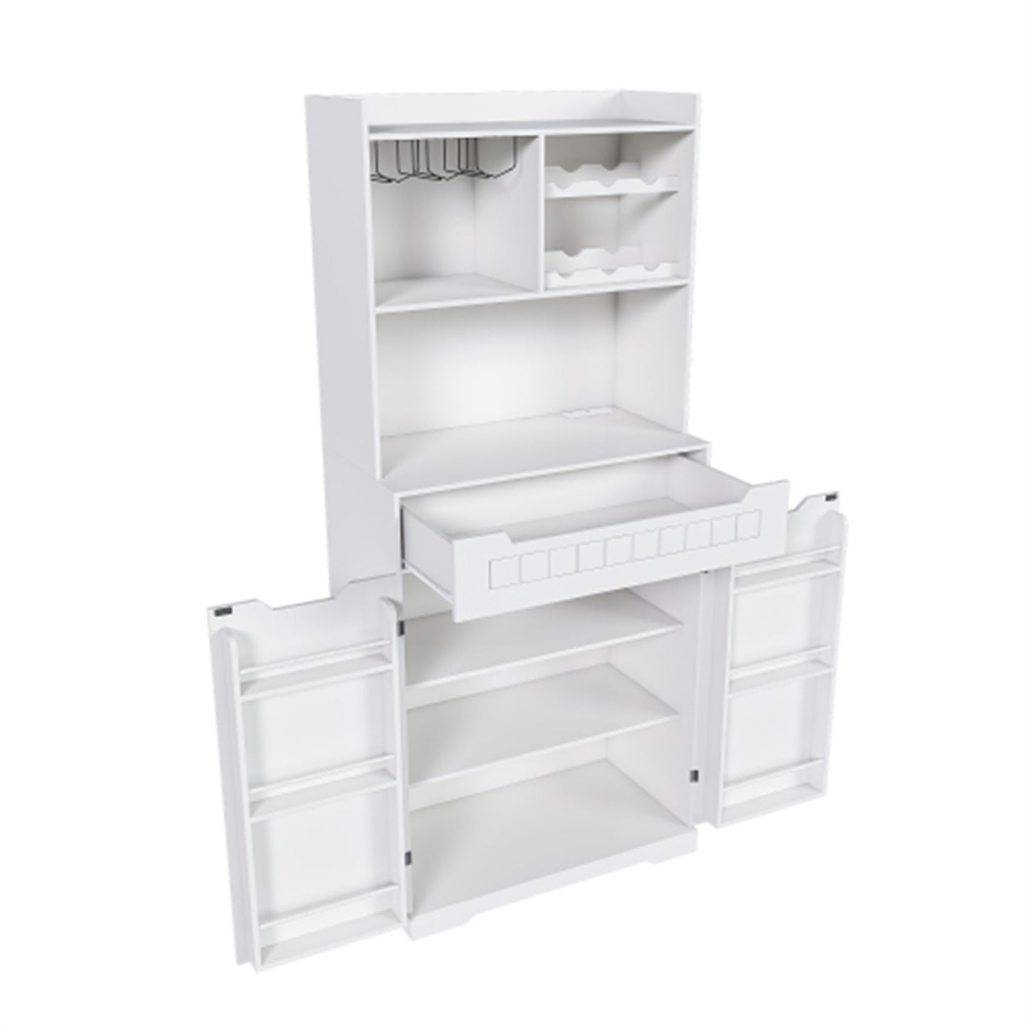 LunaLulinlk White Buffet Cabinet with Hutch - Modern Farmhouse Kitchen Storage Sideboard, Coffee Bar Station or Liquor