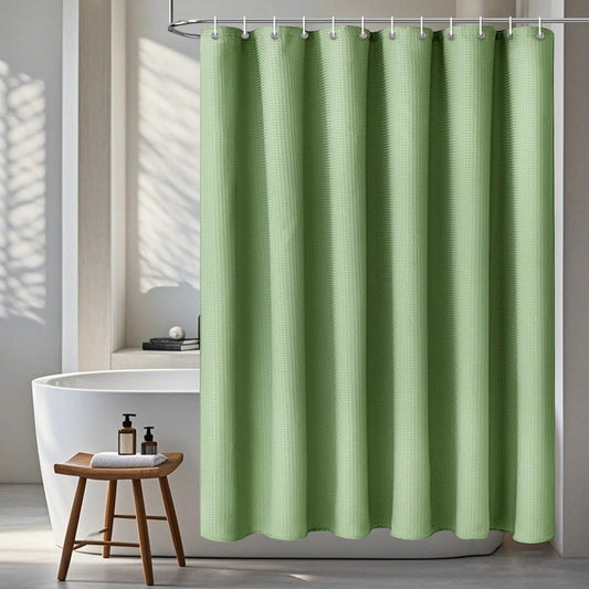 LunaLulinlk Waffle Shower Curtains with 12 Hooks，Green