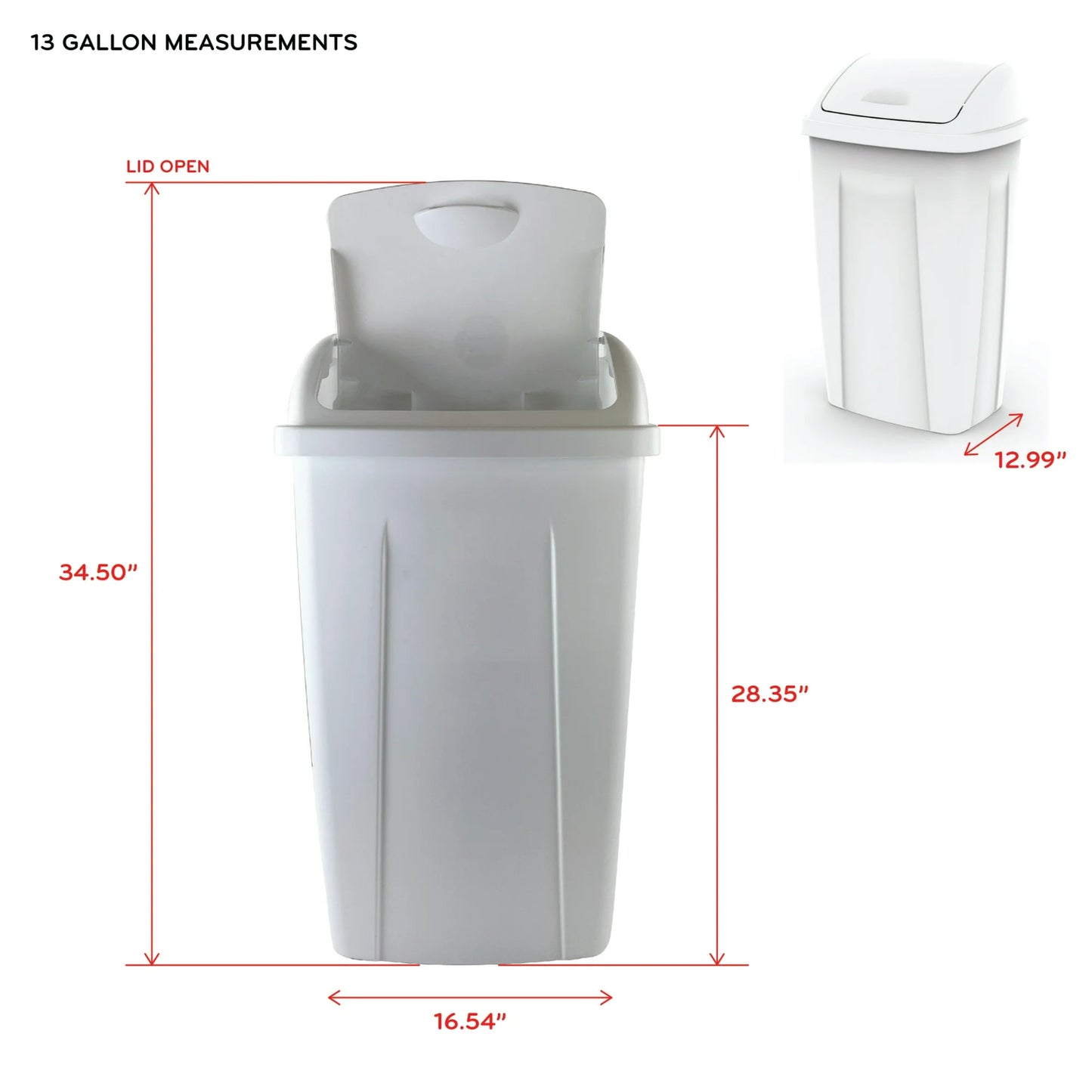 LunaLulinlk White 13 Gallon Kitchen Trash Can, Plastic Swivel Top Trash Can