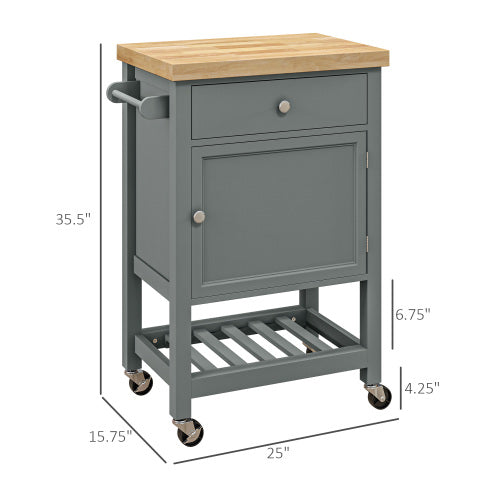 LunaLulinlk Utility Kitchen Cart, Rolling Kitchen Island with Smooth Rubberwood Top