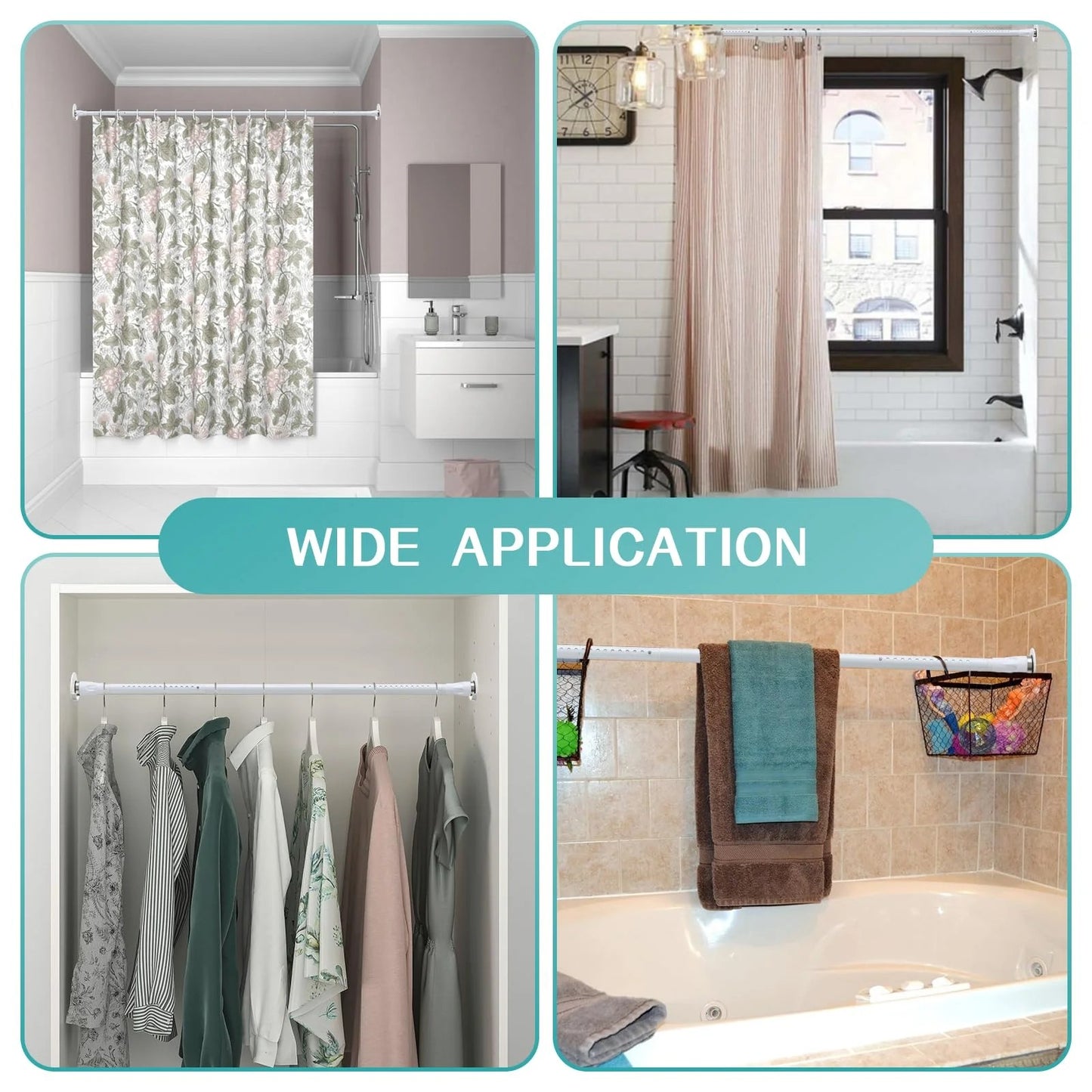 LunaLulinlk Shower Curtain Rod With Holders, 42 to 60 inch Tension Shower Curtain Rod No Drilling Adjustable White Shower Rods