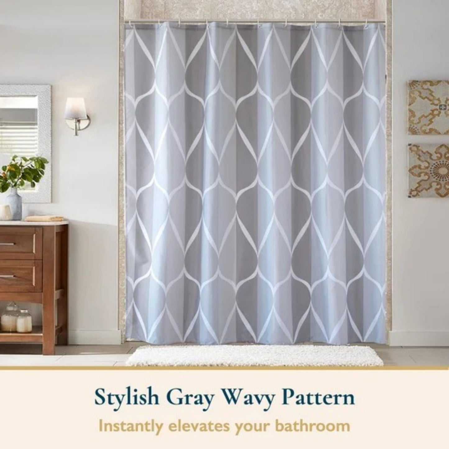 LunaLulinlk Weighted-Hem Fabric Bathroom Curtain