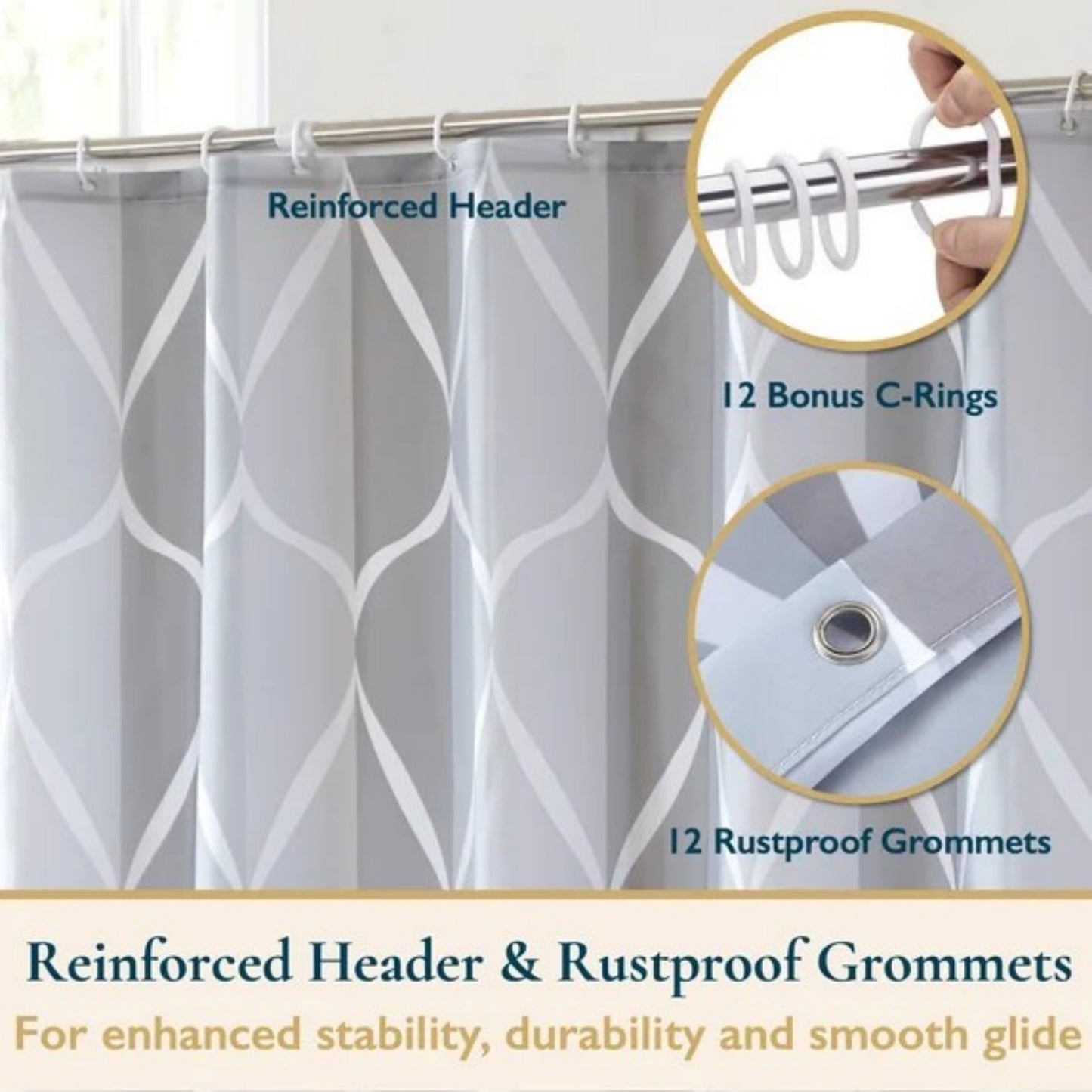 LunaLulinlk Weighted-Hem Fabric Bathroom Curtain