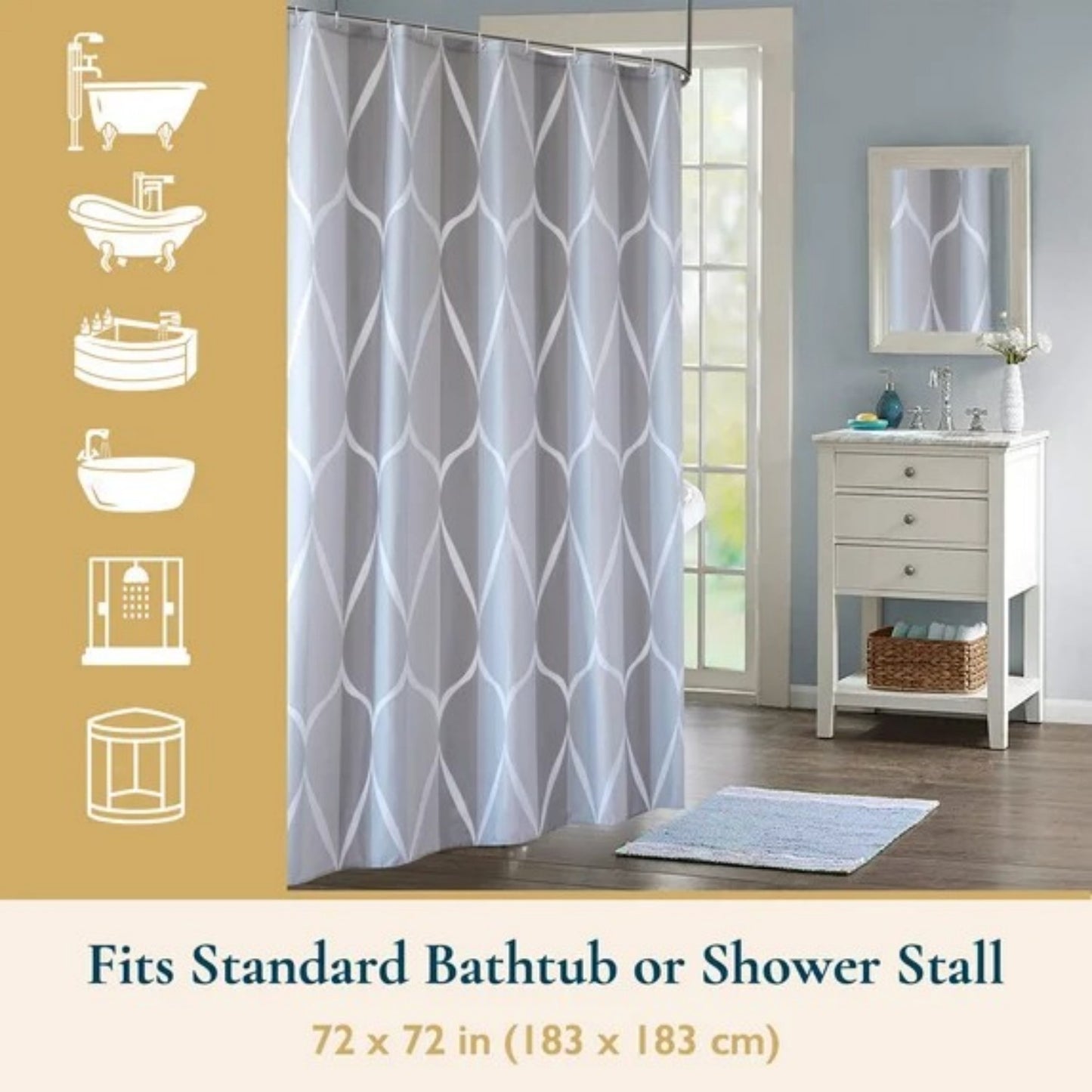 LunaLulinlk Weighted-Hem Fabric Bathroom Curtain