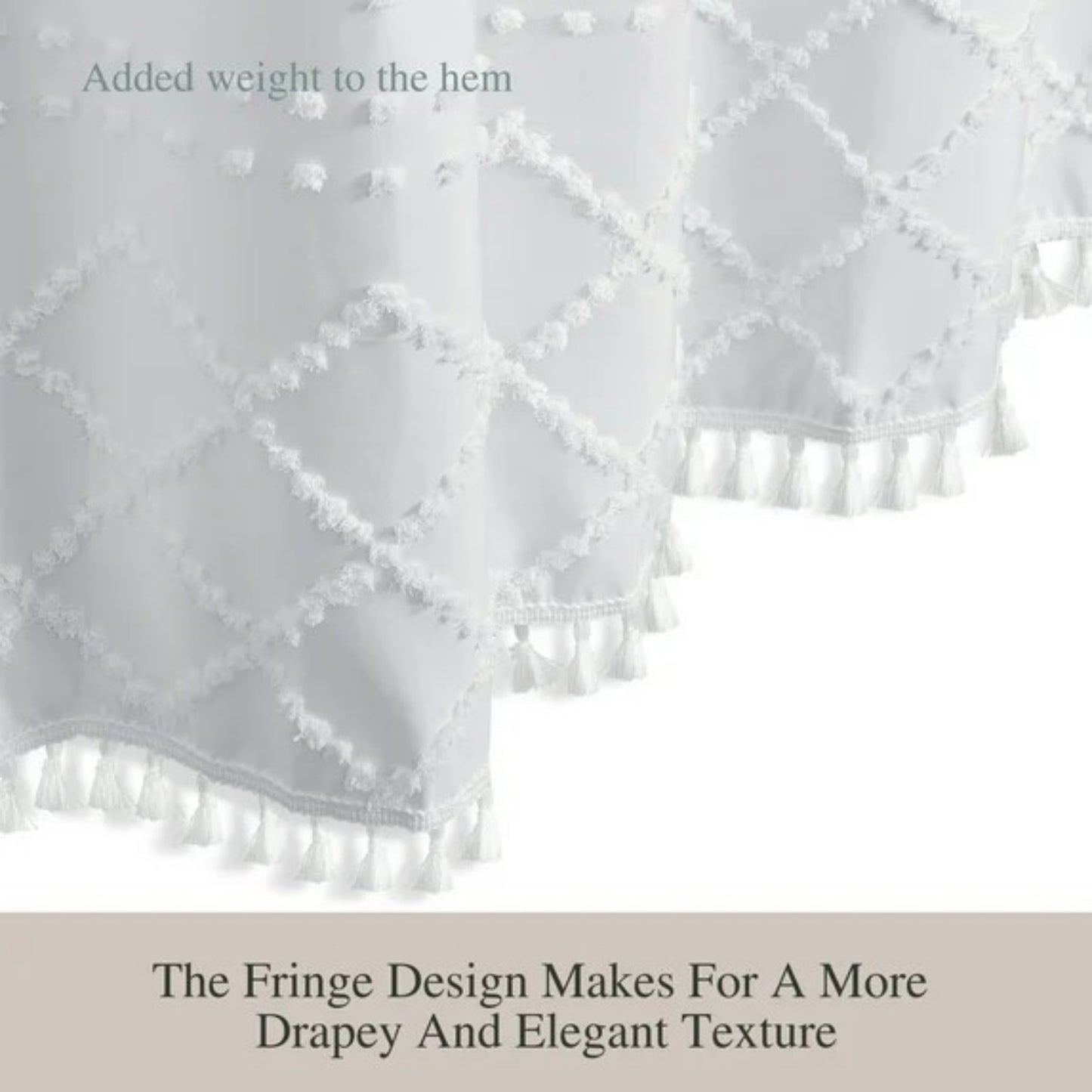 LunaLulinlk White Boho Shower Curtains With Tassels,Heavy-Duty Mold/Mildew-Resistant