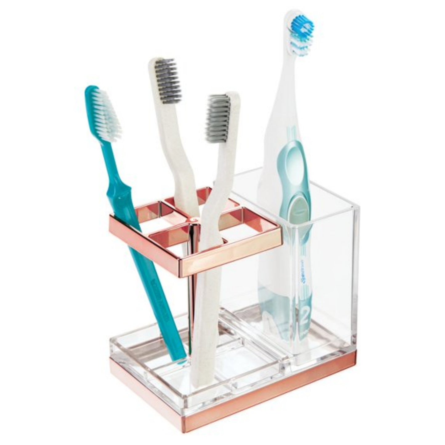 LunaLulinlk Toothbrush, Toothpaste Storage Organizer Holder -Clear/Rose Gold Plastic