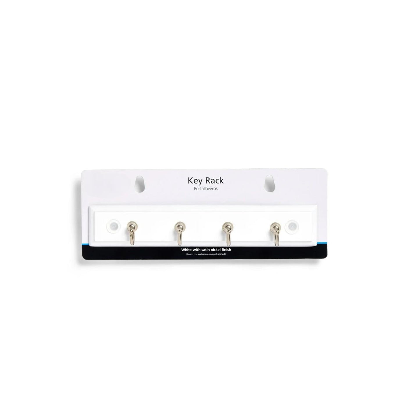 LunaLulinlk White 8.75 inch Key Rail with 4 Satin Nickel Hooks for Keys, Mail, Leashes, 2 lbs Capacity, 1 Pack