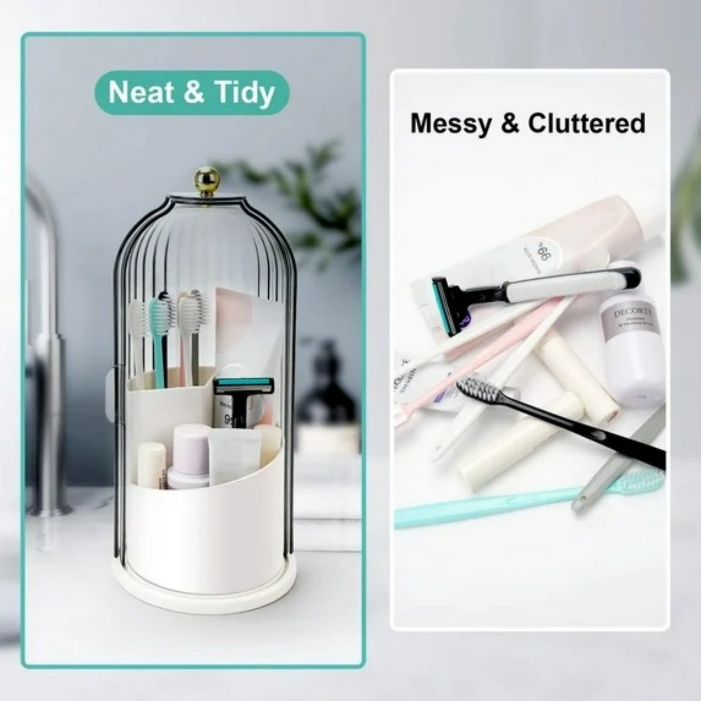 LunaLulinlk Toothbrush Holders with Sliding Lid, Rotating 3 Slots Bathroom Organizer Countertop, Tooth Brush Toothpaste Holder Bathroom